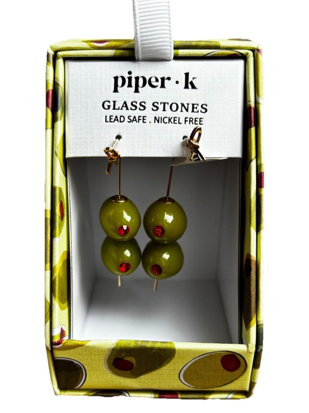 Piper K Green Martini Olives Dangle Earrings with Gold Detail New Tiktok Viral